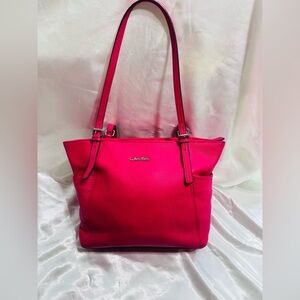 CALVIN KLEIN Hot Fuschia Pink Vegan Large Pebble Tote Shoulder Bag Valentine's
